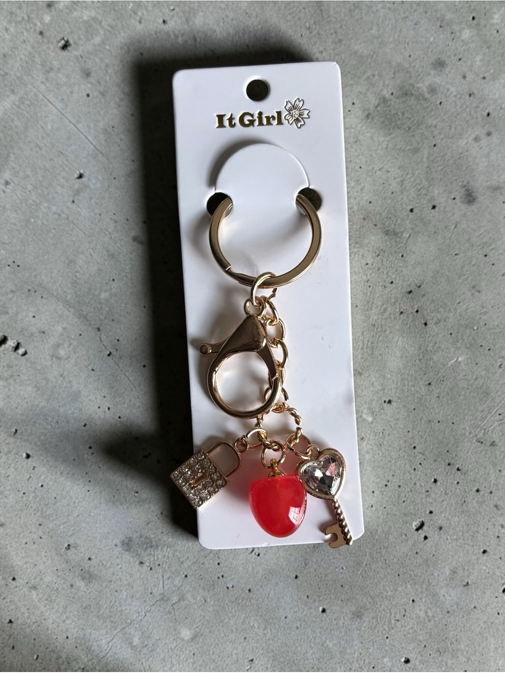 Gold Cherry Lock and Key Keychain